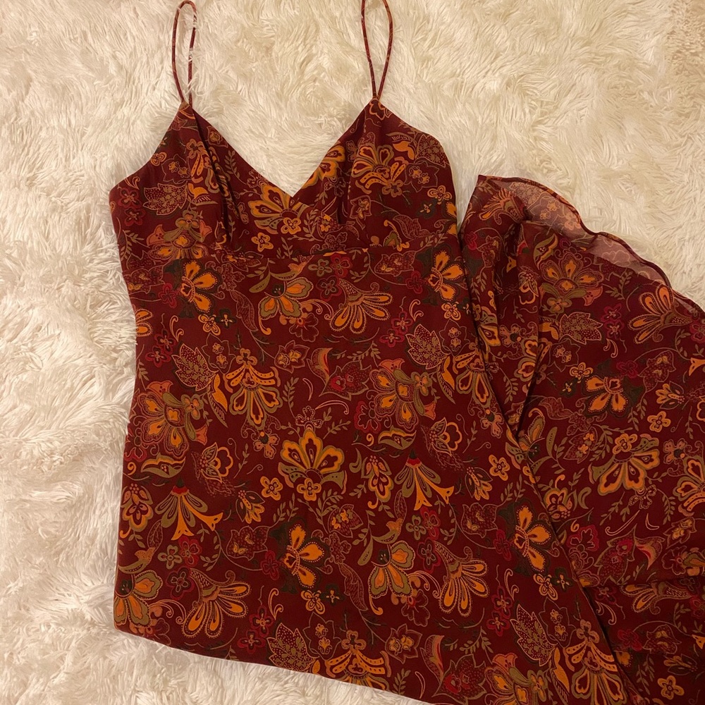 Maroon Rust Floral MIDI Dress